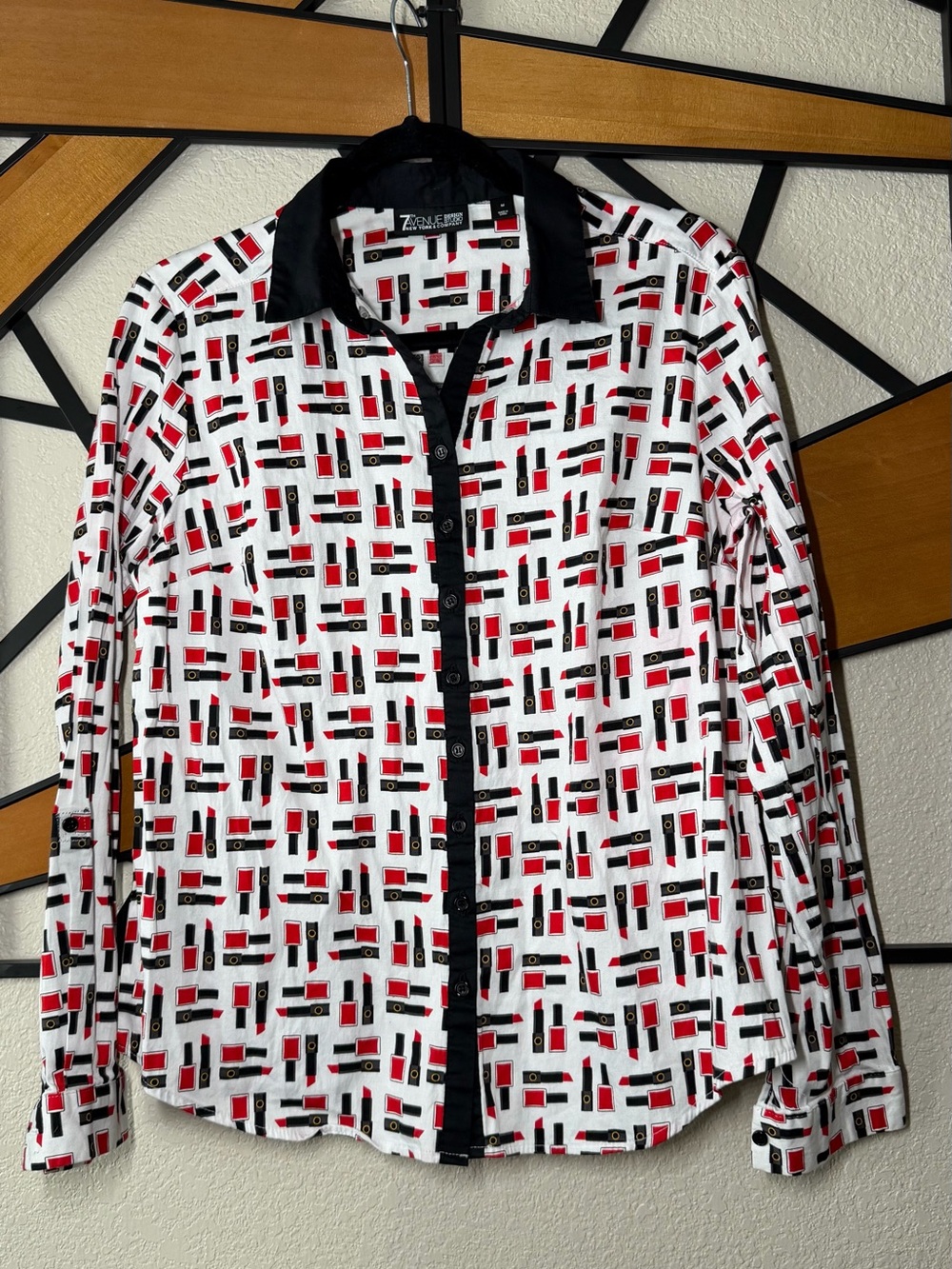 Zanella White, Red & Black Printed Button-Front Blouse Jacket